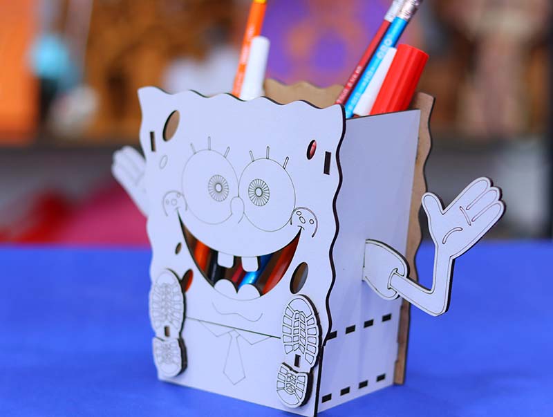 Spongebob Pencil Box Desk Organizer Spongebob Box For Kids 3mm Laser Cut Free Vector File