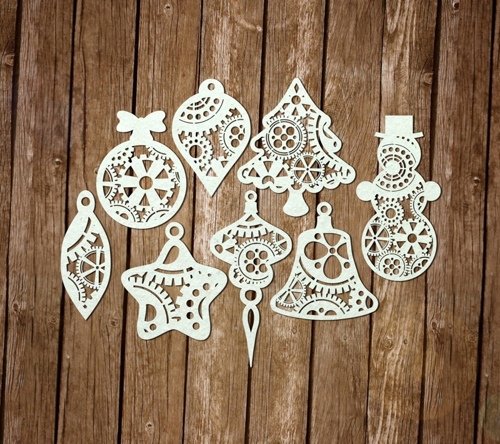 Steampunk Christmas Ornaments Laser Cut Free Vector File