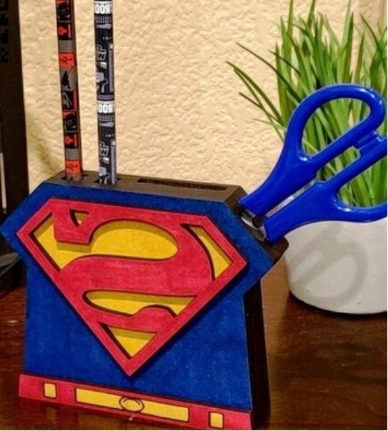 Superman Pencil Holder Laser Cut Free Vector File