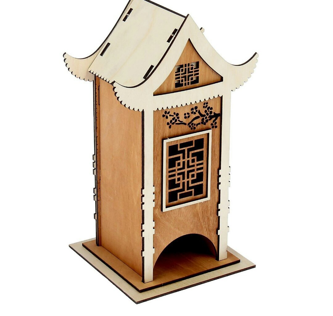 Tea House Tea Holder Box Laser Cut Free DXF File