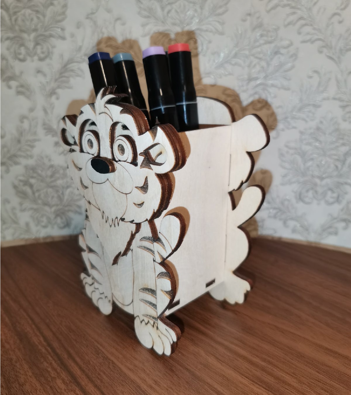 Tiger Pencil Holder For Laser Cut Free Vector File