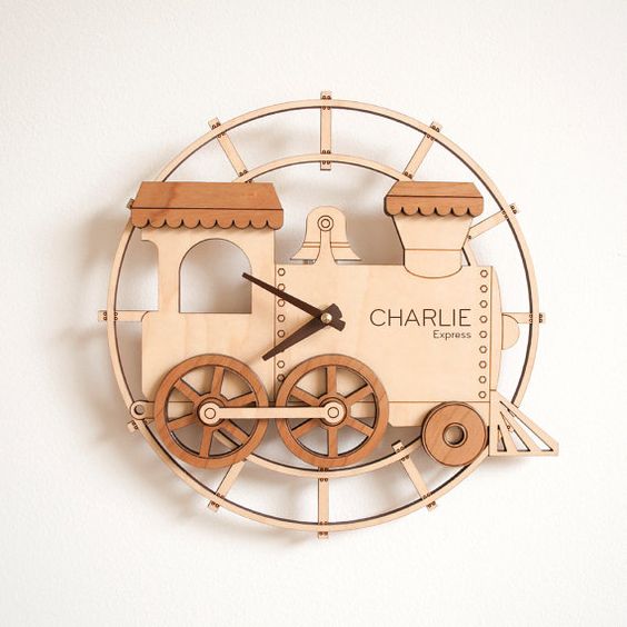 Train Shape Wall Clock Template For Laser Cut Free Vector File