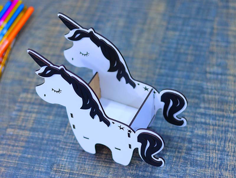 Unicorn Pencil Box Pen Holder For Kids 3mm Laser Cut Free DXF File