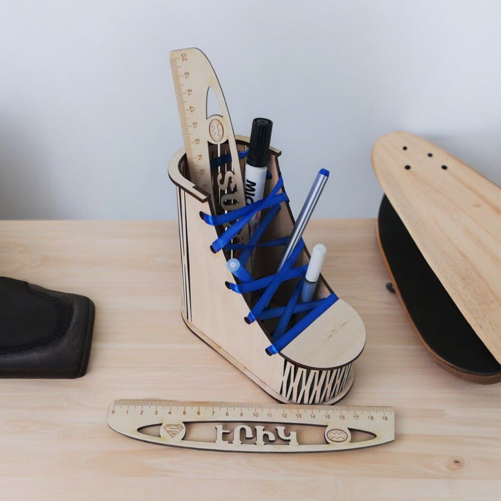 Unique Boot Shape Desktop Organizer Laser Cut Free Vector File