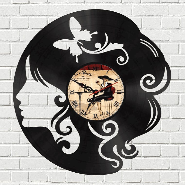 Vintage Vinyl Lp Record Girl Wall Clock Laser Cut Free Vector File