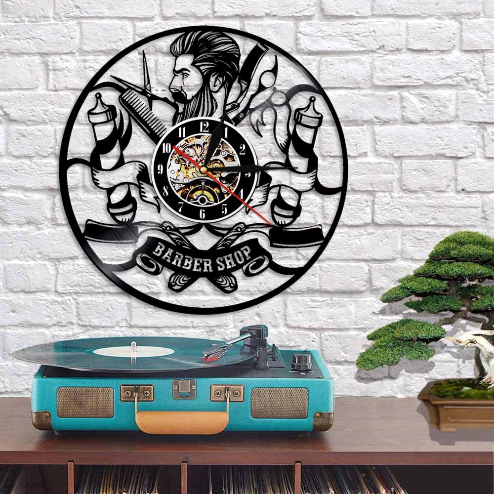 Vinyl Record Wall Clock Hipster Hair Salon For Laser Cut Free Vector File