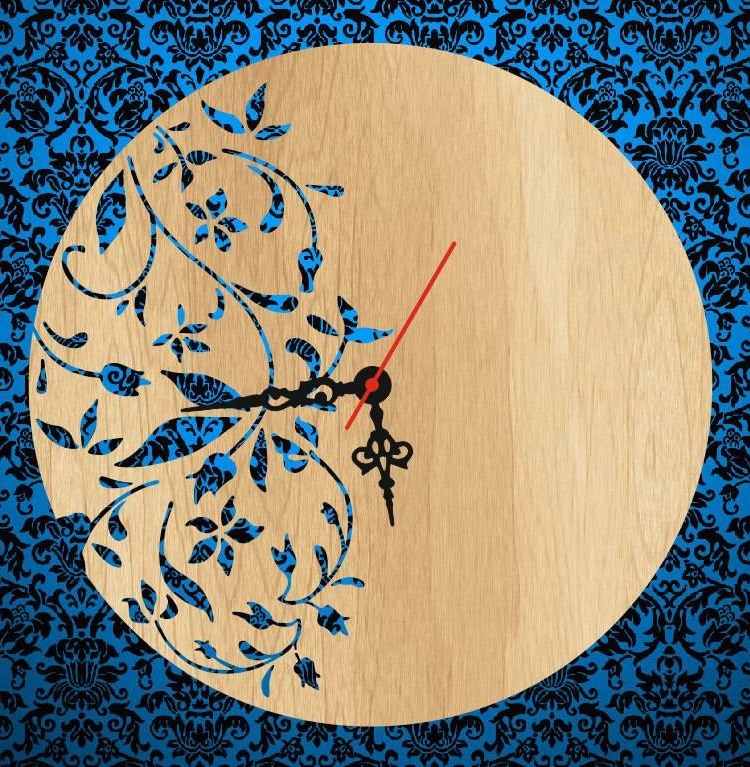 Wall Clock Contemporary Floral For Laser Cut Free Vector File