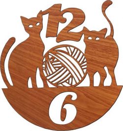 Wall Clock Featuring Two Cats For Laser Cut Plasma Free Vector File
