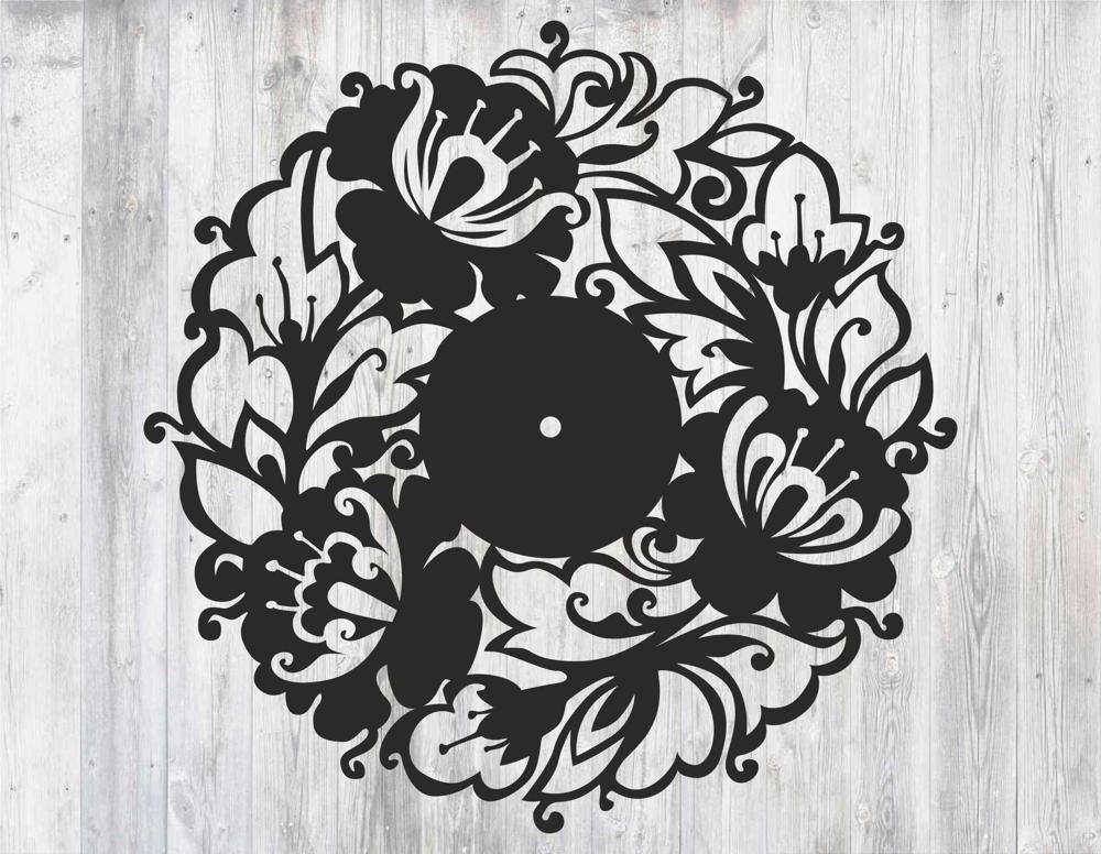 Wall Clock Of Flowers Template For Laser Cut Free Vector File