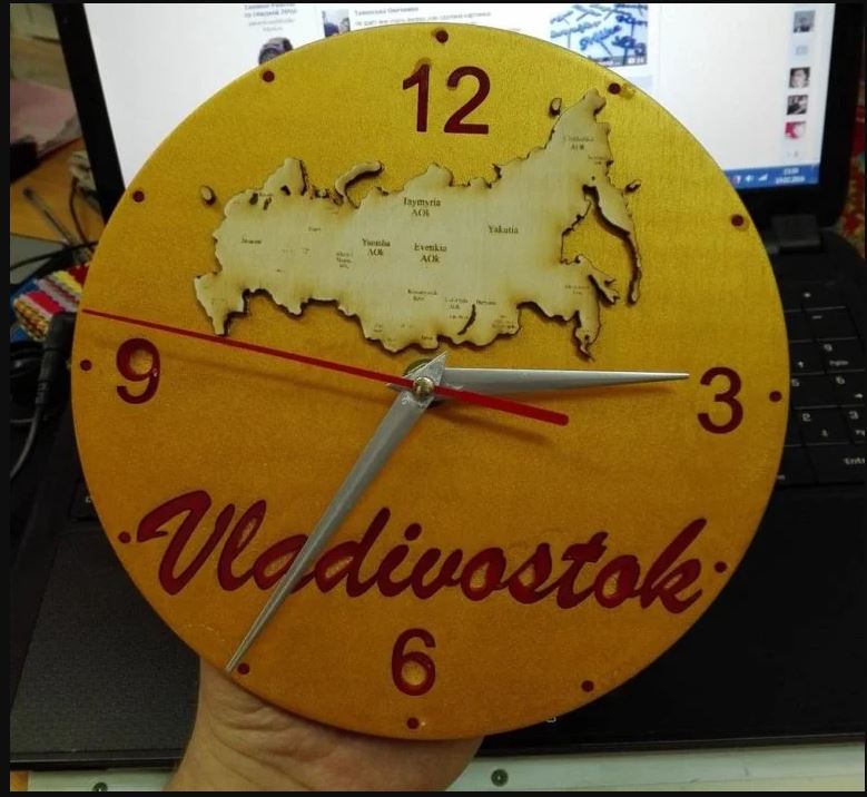 Wall Clock With Russia Map For Laser Cut Free Vector File