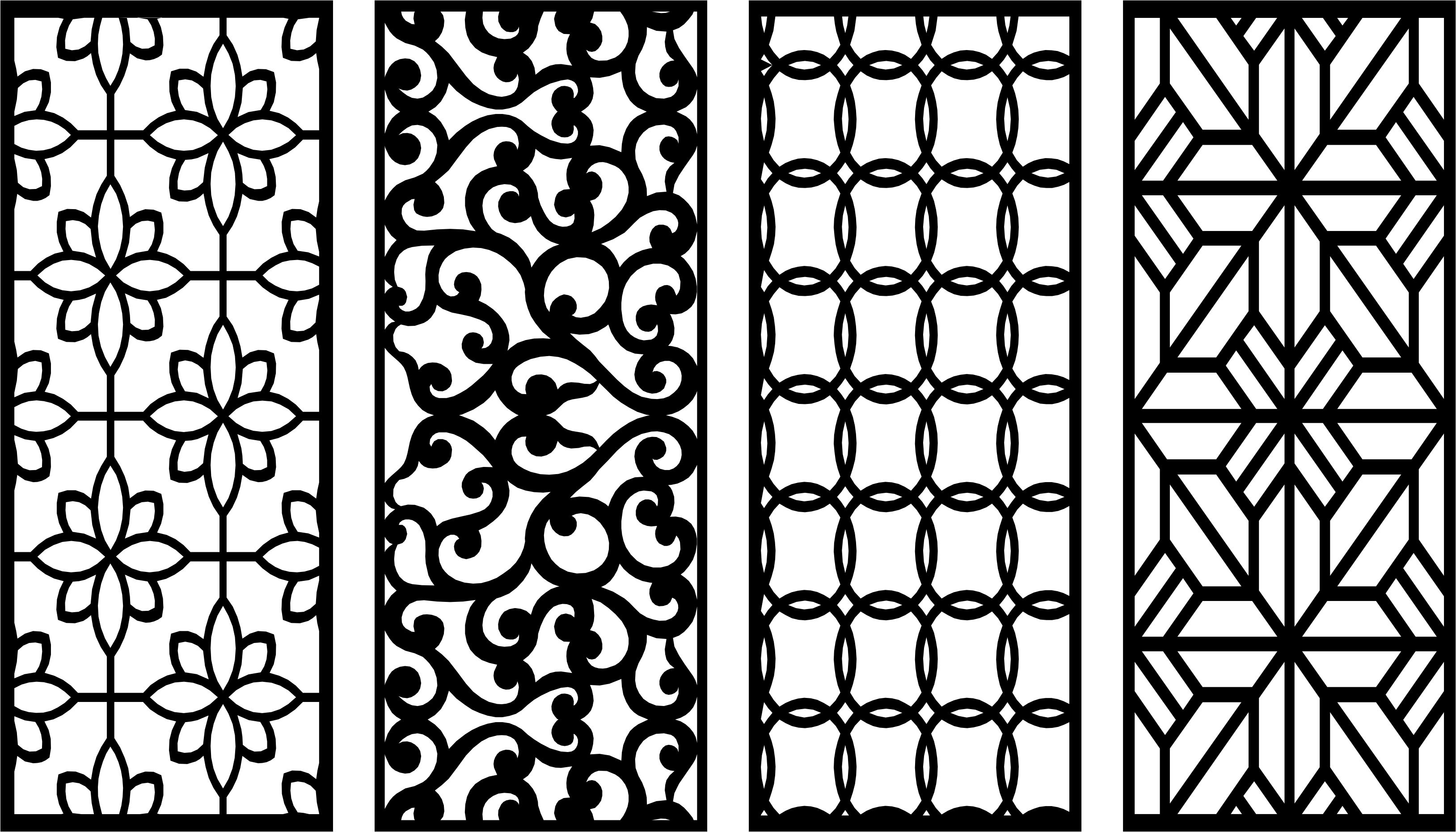 Window Floral Lattice Stencil Circular Panels Set For Laser Cut Free Vector File