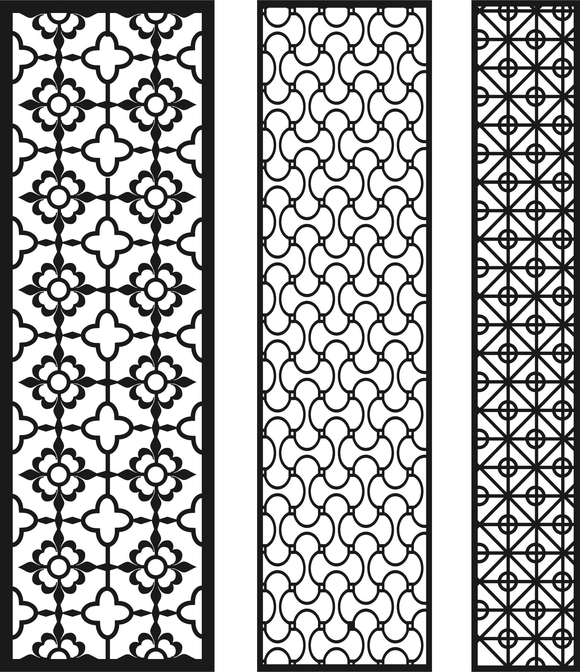 Window Lattice Floral Seamless Patterns Set For Laser Cut Free Vector File