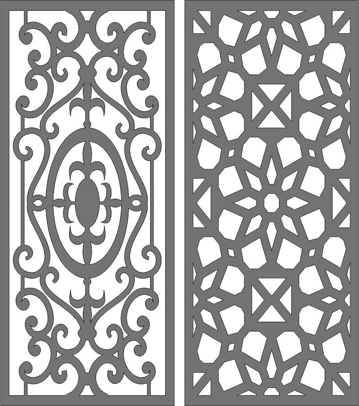 Window Partition Seamless Floral Screen Panels Set For Laser Cutting Free DXF File