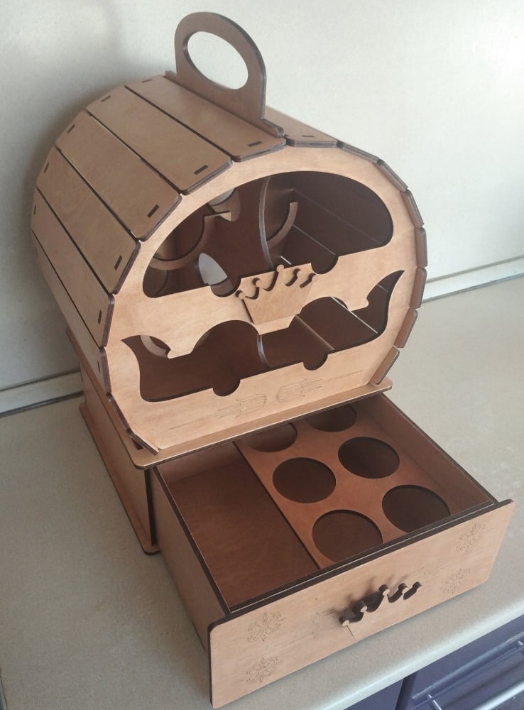 Wine Barrel Mini Bar For Laser Cut Free Vector File