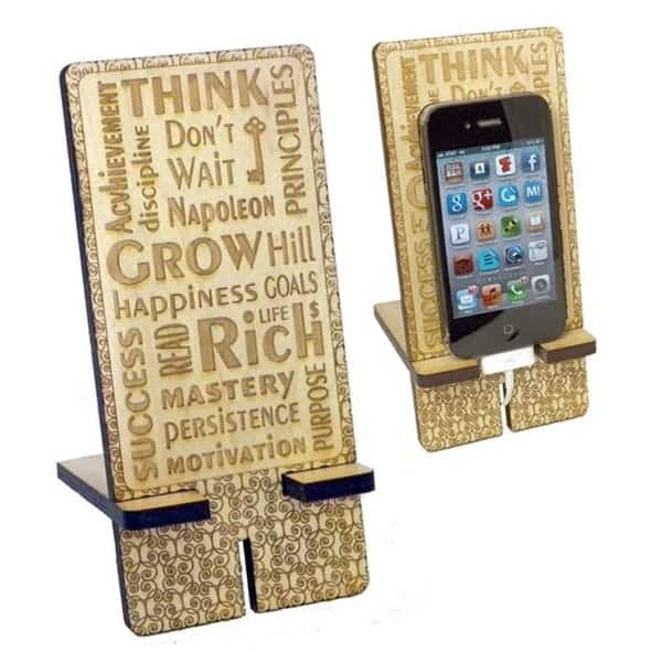 Wood Phone Stand With Inspirational Words Engraving Art Laser Cut Free Vector File