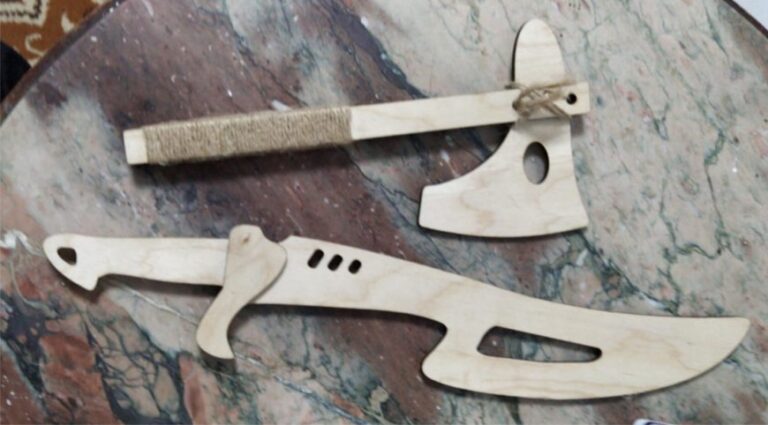 Wooden Axe And Sabre For Laser Cut Free Vector File