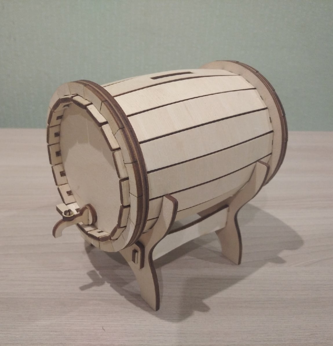 Wooden Barrel Money Bank For Laser Cut Free Vector File