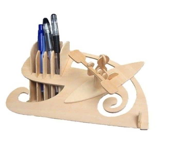 Wooden Boat Race Pen Holder Desk Organizer Pencil Stand Laser Cut Free DXF File