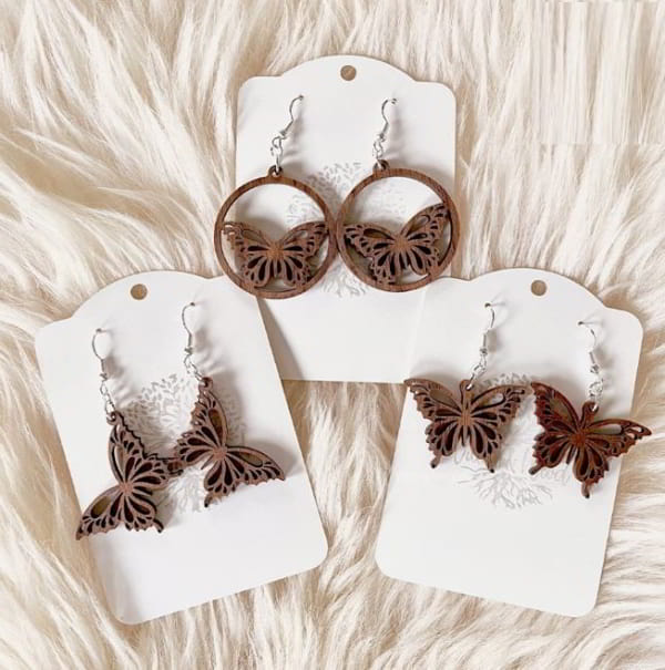 Wooden Butterfly Earrings Women Jewelry Design Laser Cut Free Vector File