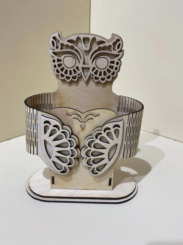 Wooden Desk Organizer Owl Desktop Pen And Pencil Holder Laser Cut Free DXF File