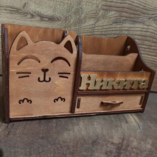 Wooden Desktop Organizer Pen And Pencil Holder Laser Cut Free DXF File