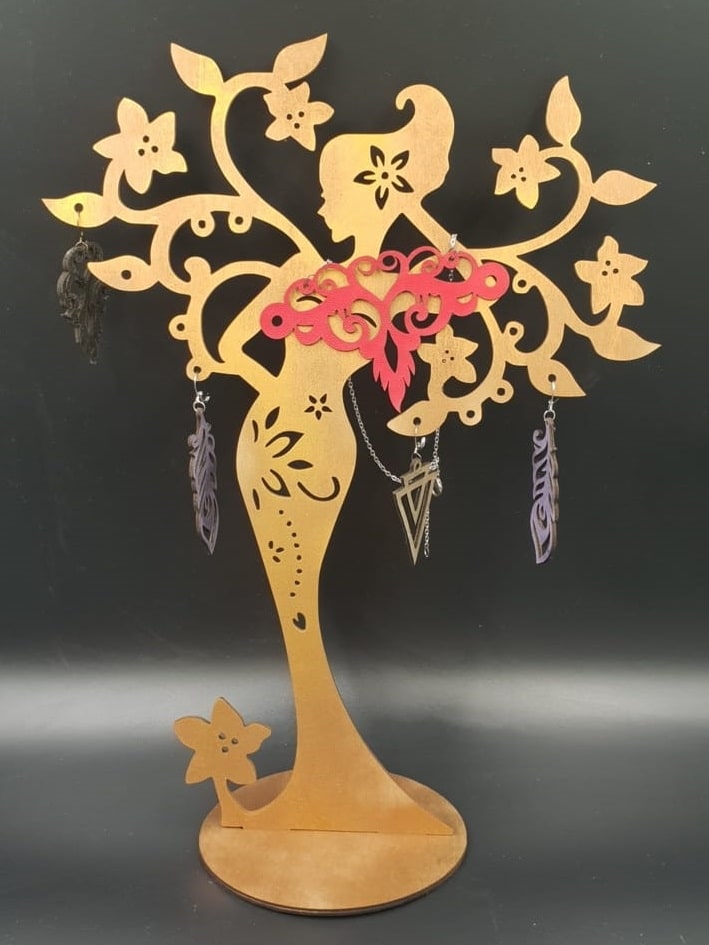 Wooden Elegant Lady Jewellery Stand Laser Cut Free Vector File