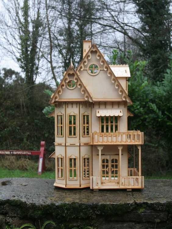 Wooden Gothic House Mini Two Floor Dollhouse For Laser Cut Free DXF File