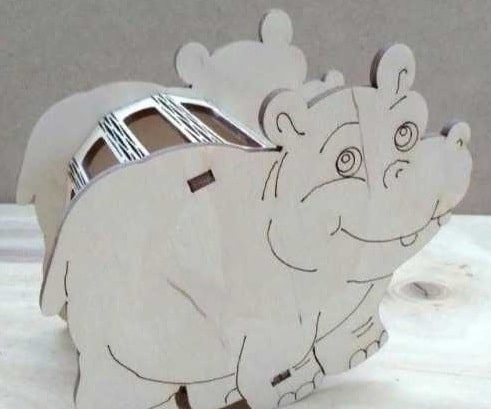 Wooden Hippo Animal Pencil Holder Laser Cut Free Vector File