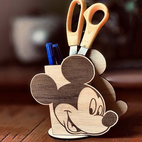 Wooden Mickey Mouse Pen Holder Stand For Kids Laser Cut Free Vector File