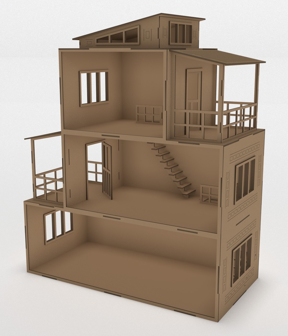 Wooden Modern Dollhouse 3mm For Laser Cut Free Vector File