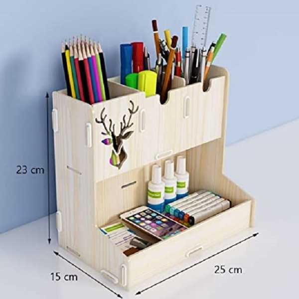 Wooden Pen Holder Creative Desktop Student Stationery Organizer Laser Cut Free Vector File