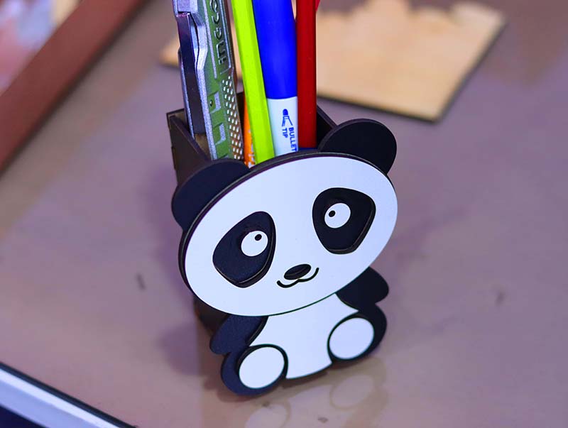 Wooden Pen Holder Cute Panda Pencil Box Desk Organizer 3mm Laser Cut Free DXF File