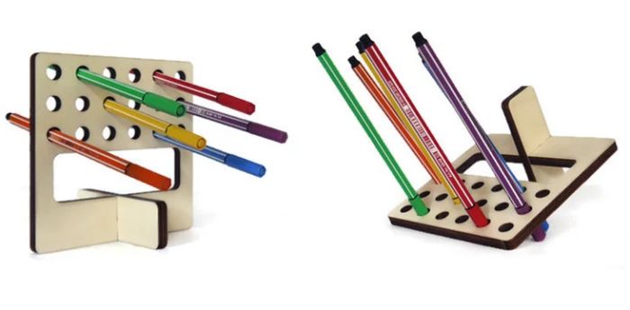 Wooden Pen Holder Stand Office Desk Pencil Organizer Laser Cut Free Vector File
