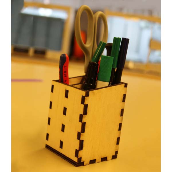 Wooden Pencil Holder Desk Organizer Pen Box Laser Cut Free Vector File
