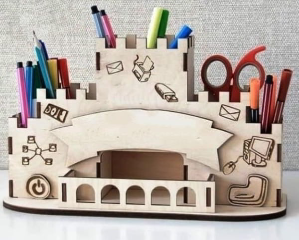 Wooden Pencil Organizer Office Desk Organizer Laser Cut Free Vector File