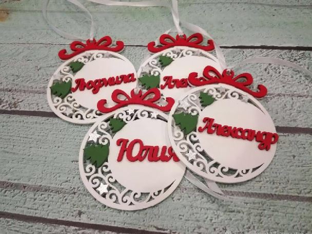 Wooden Personalized Christmas Ornaments Pendants Laser Cut Free Vector File