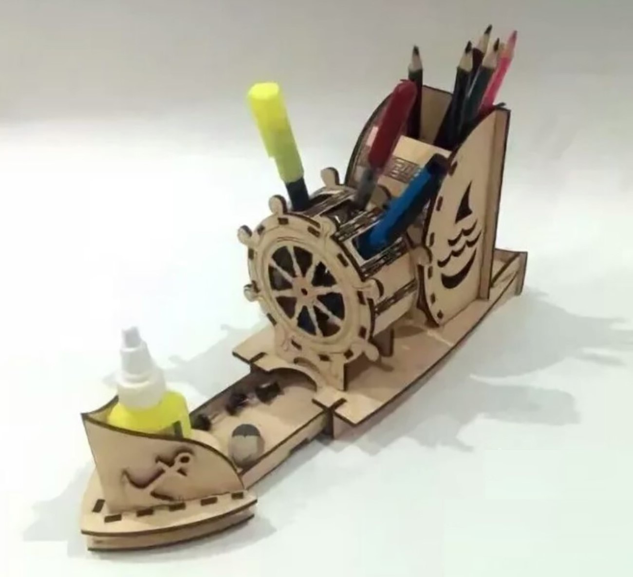 Wooden Puzzle Steam Punk Pencil Organizer Laser Cut Free Vector File