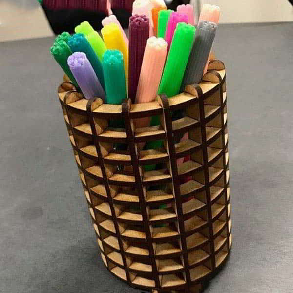 Wooden Round Pencil Holder Office Desk Pen Organizer Laser Cut Free Vector File