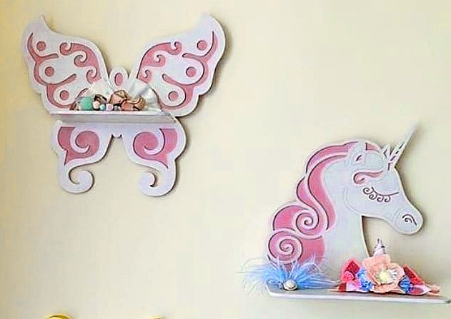 Wooden Shelves Butterfly Unicorn Shelf Free Vector File