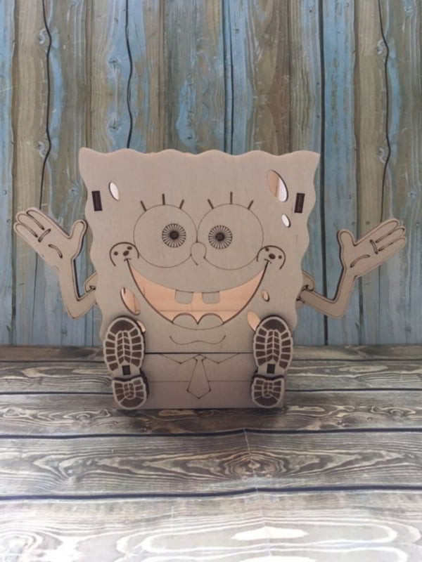 Wooden Spongebob Squarepants Pencil Holder With Drawer Laser Cut Free Vector File