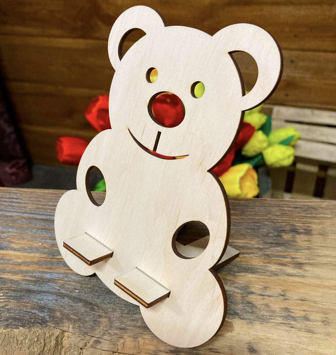 Wooden Teddy Bear Phone Holder For Laser Cut Free Vector File