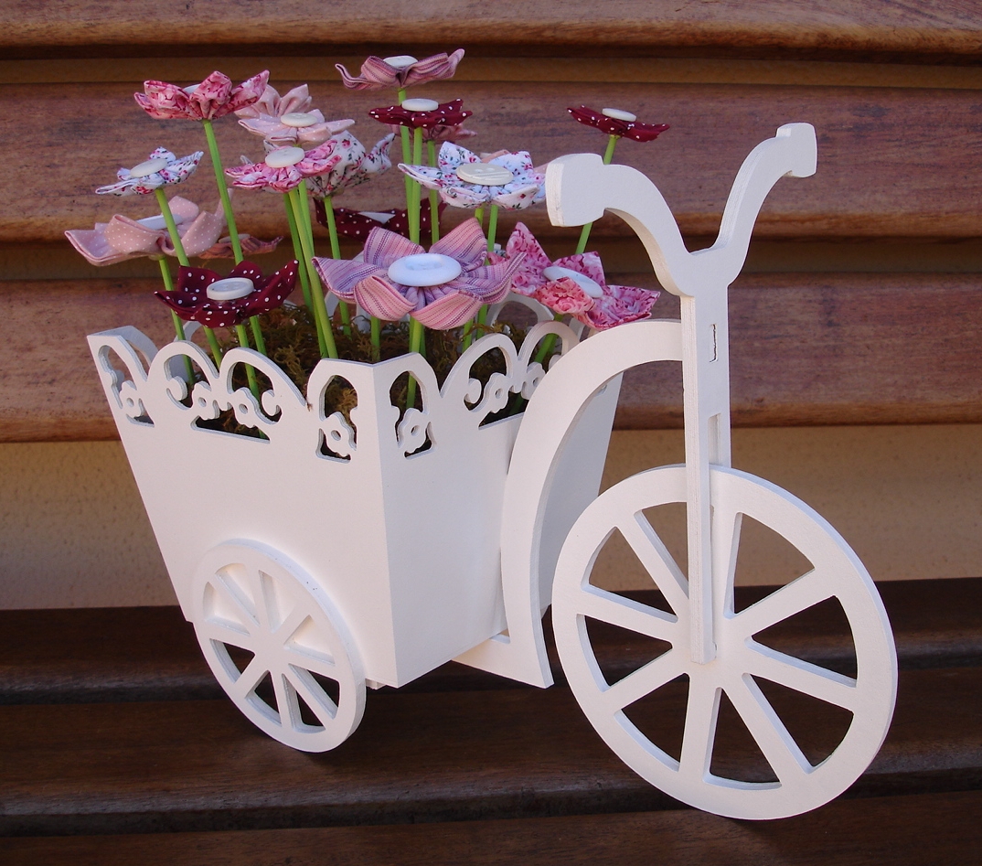 Wooden Tricycle Bike Flower Basket Laser Cut Free Vector File