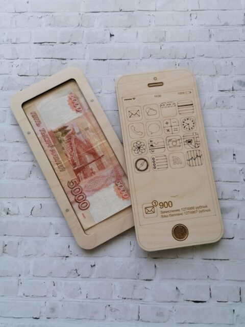 Wooden Wallet Bank Notes Box Iphone Shaped Free Vector File